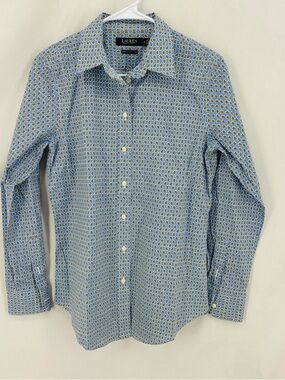 Lauren Ralph Lauren Blue Paisley Print Button Up Stretch Non Iron Shirt medium